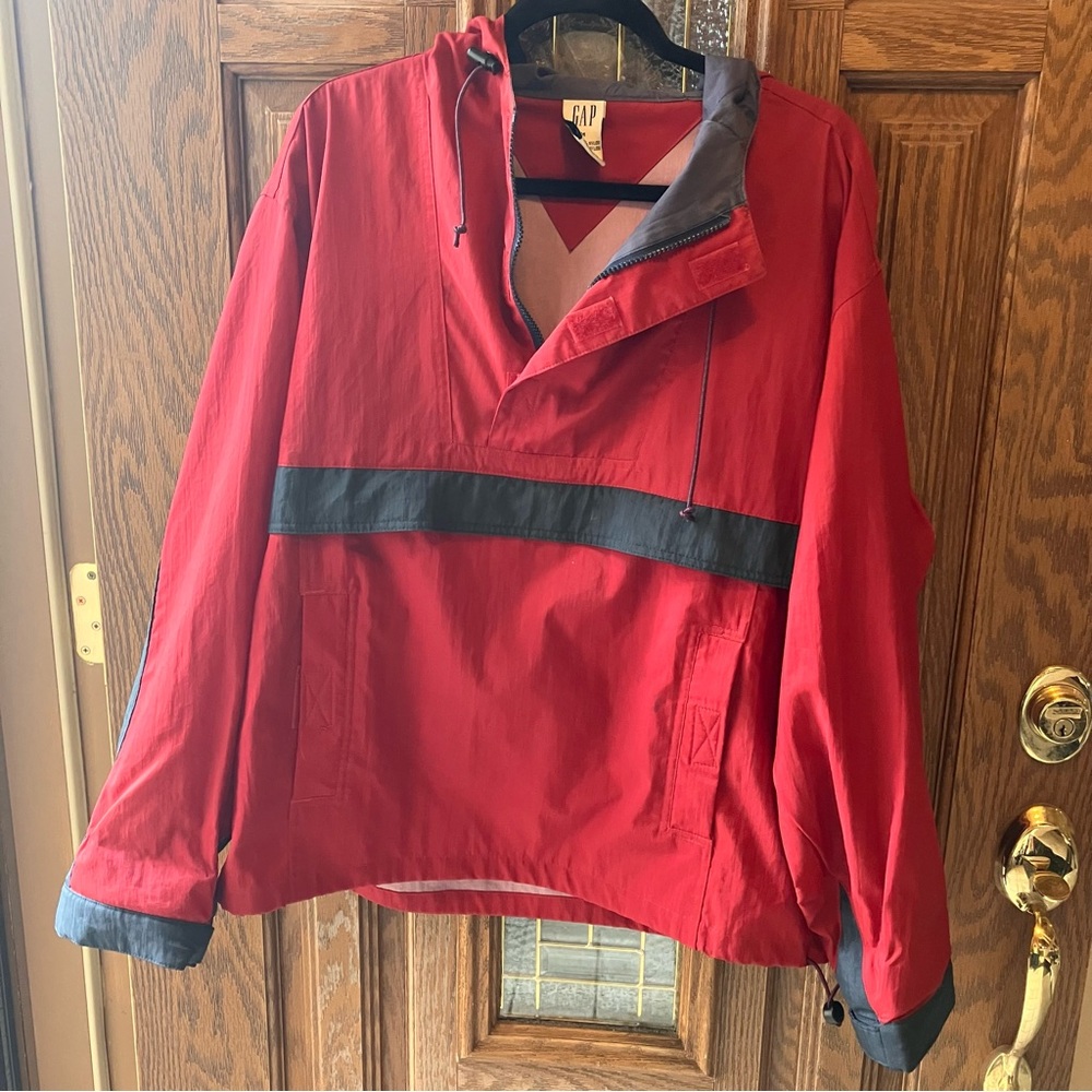 Vintage Gap Red & Blue Hooded Pullover‎ Power Shirt Rain Jacket size Medium Y2K